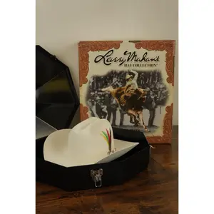 LARRY MAHAN'S 500X SUPERIOR WHITE BLANCO Snapback Adjustable Cowboy Hat with Gold Trim & Silver Accents Exclusive Texana Design