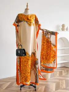 Women's Pheasant Print Long Sleeve Open Front Cape Dress & Scarf Set, Boho Casual Shawl Dress & Scarf for Beach Vacation Holiday, Ladies Clothes for Daily Wear, Summer, Beach Cover Ups