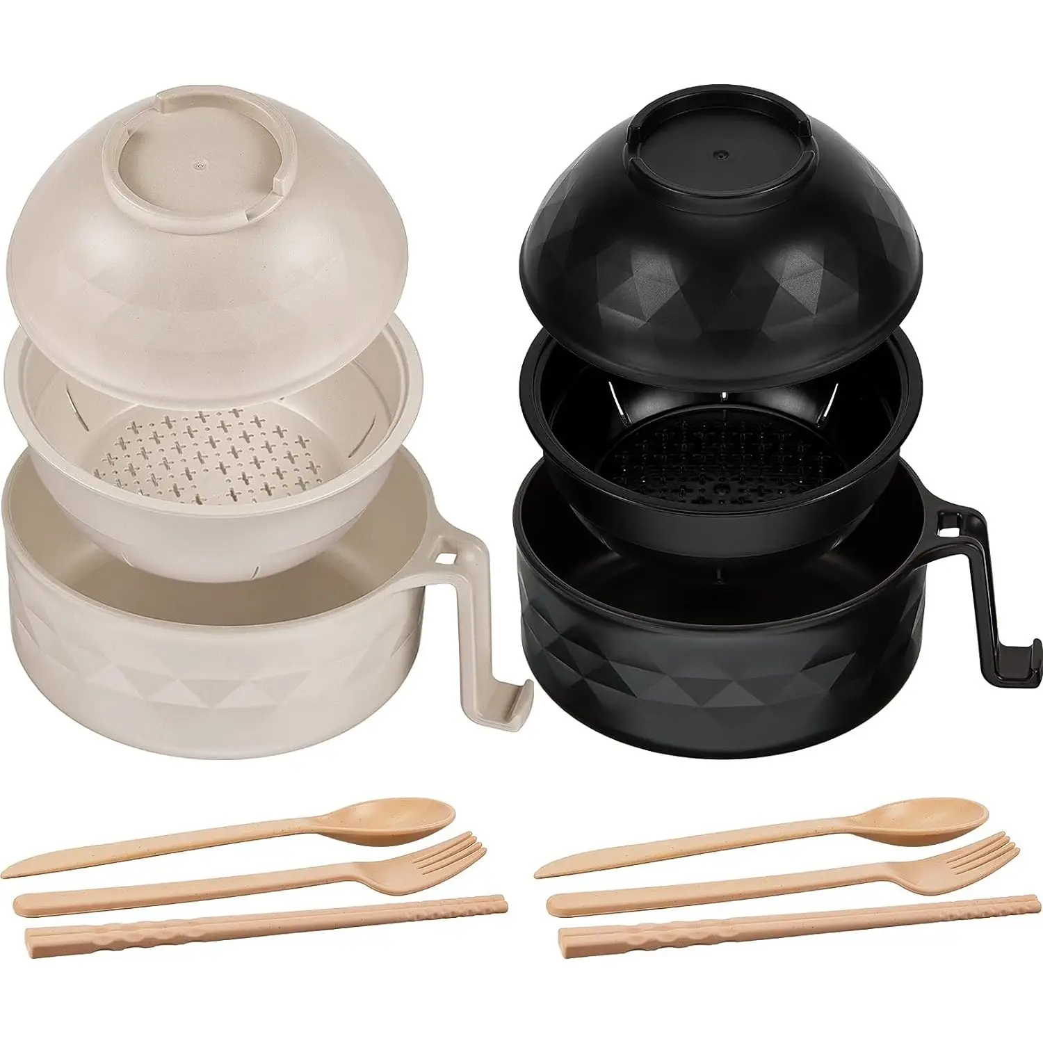 2 sets of microwave Lamian Noodles pot bowl set with handle, fast Lamian Noodles pot, spoon, chopsticks, Lamian Noodles pot, fork, university dormitor