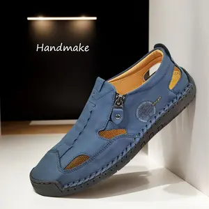 Men's Fashion Handmade Sandals, Microfiber, Breathable Pull-On Boots