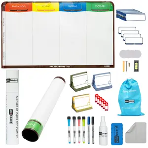 4 Column Magnetic Kanban Board, Scrum Board Flex Whiteboard Kit. Agile Kit, 64 Magnetic Kanban Cards Kit, Scrum Cards Set. Project Management Board for Project Planning, Kanban Whiteboard Kit