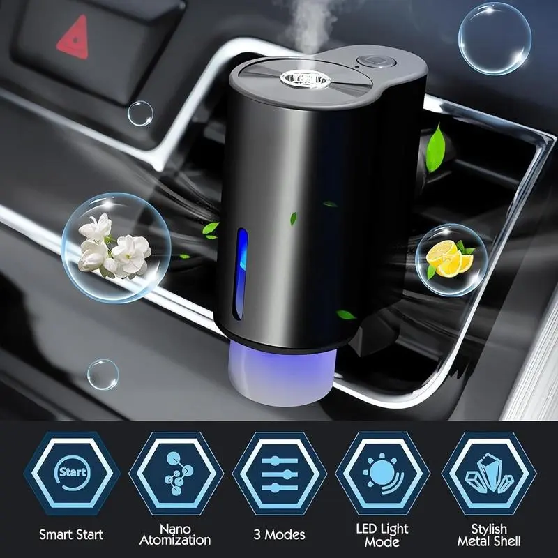 Smart Car Air Freshener, Car Fragrance, USB Rechargeable Car Aroma Diffuser with LED Light, Car Vent Aroma Diffuser, Car Scent Diffuser, Car Interior Accessories