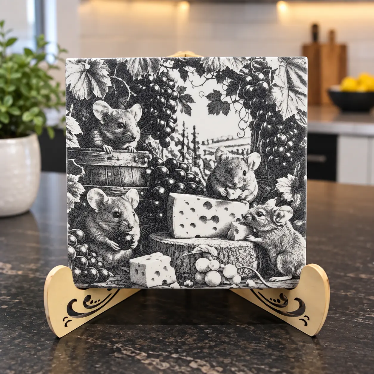 Natures Little Thives Laser Engraved Ceramic Tile Coasters with Soft Cork Backer - Set of 4 Includes Wood Display Box