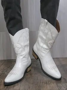 Men's Handmade Embroidered Western Cowboy Boots, Vintage Long Knee High Knight Boots, Fashionable European Style Men's Boots
