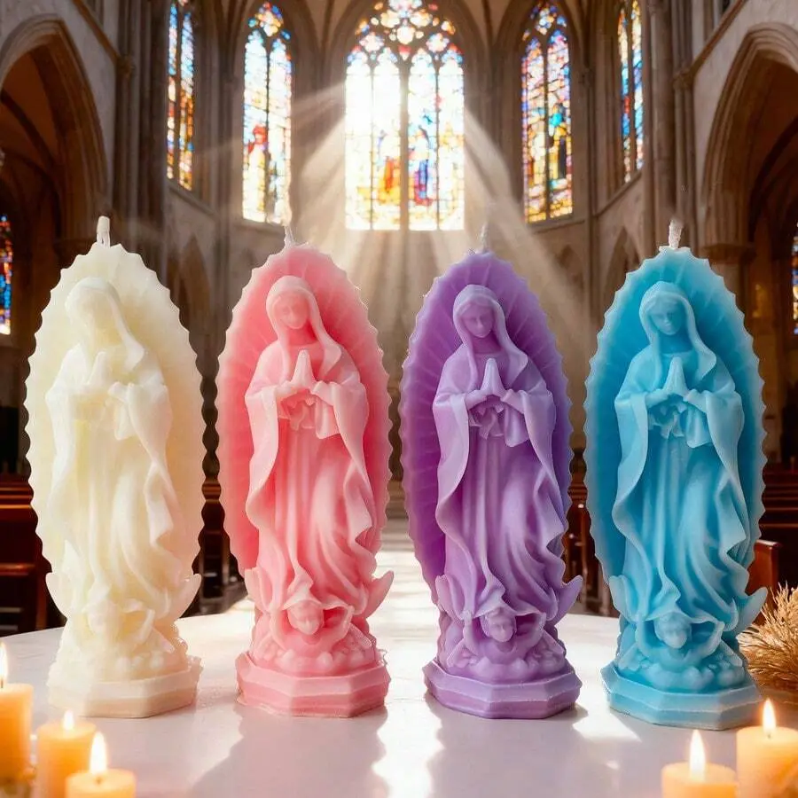 1pc Handmade Virgin Mary Shaped Scented Candle Decor, Slight Color Difference, Large: Length 5cm/1.96in Height 13.5cm/5.31in Weight 102g/3.59oz