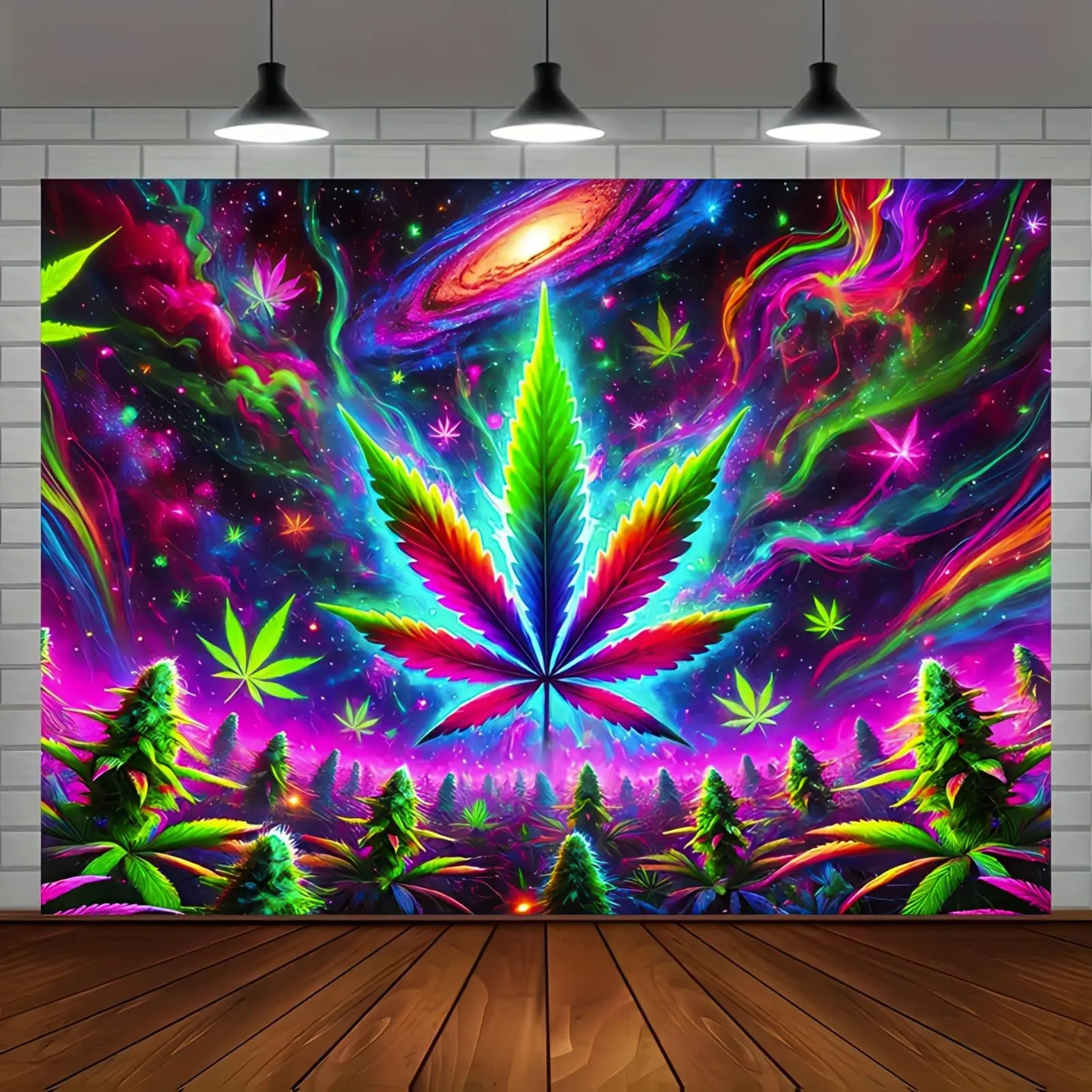 Tapestry - Black Light Wall Hanging with leaf, under UV/Blacklight, No Electricity Needed, Bohemian Bedroom, Living Room, Dorm Decor Party Wall Art for Culture Spaces, Peach Light Beige Texture, Bedroom Decoration, Highquality Print, Starry Sky Pattern