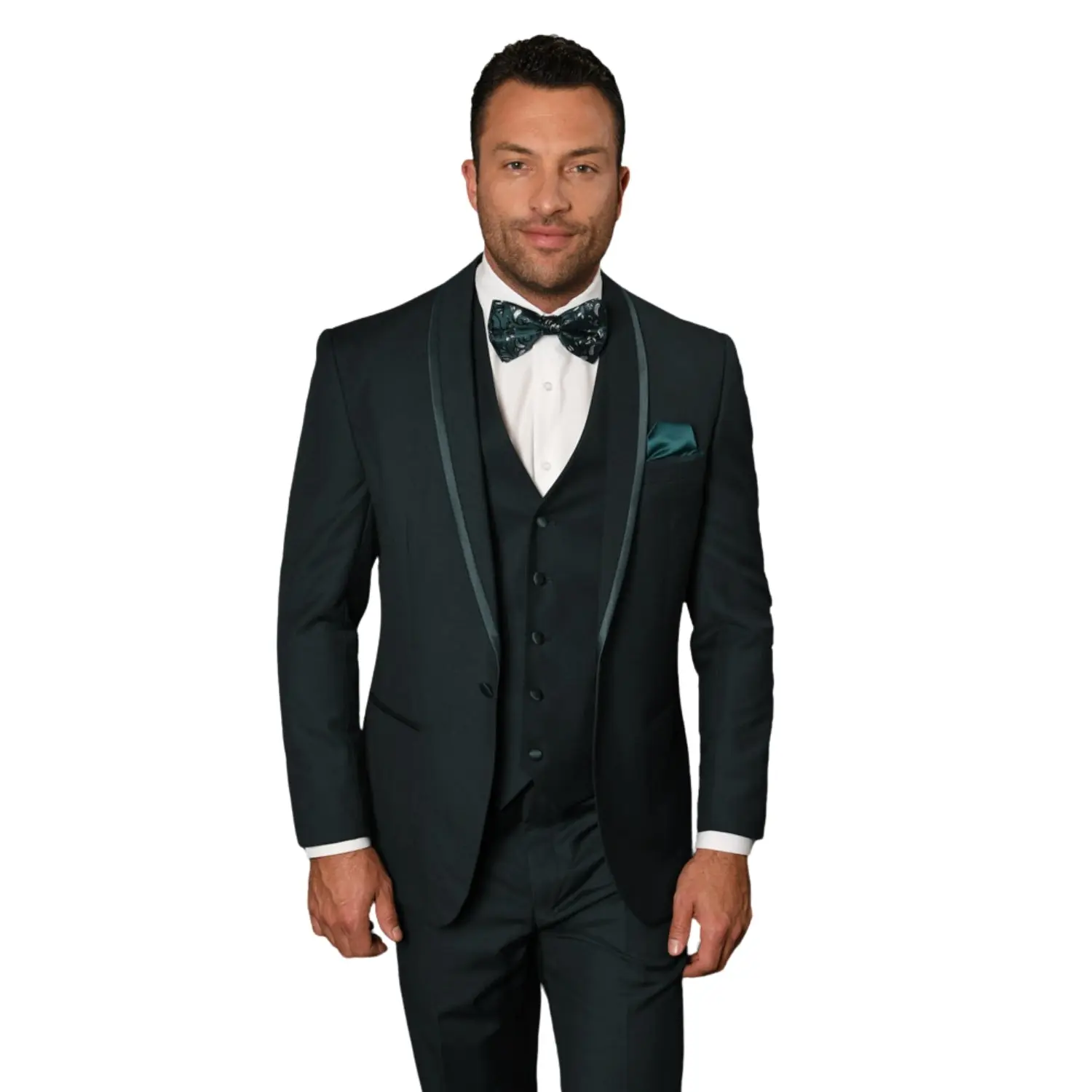 3-Piece Hunter Tuxedo with Bow Tie and Flat Front Pants - Hunter
