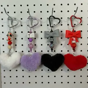 Pom Pom Heart Keychain with Assorted Colors and Charms for Stylish Accessory