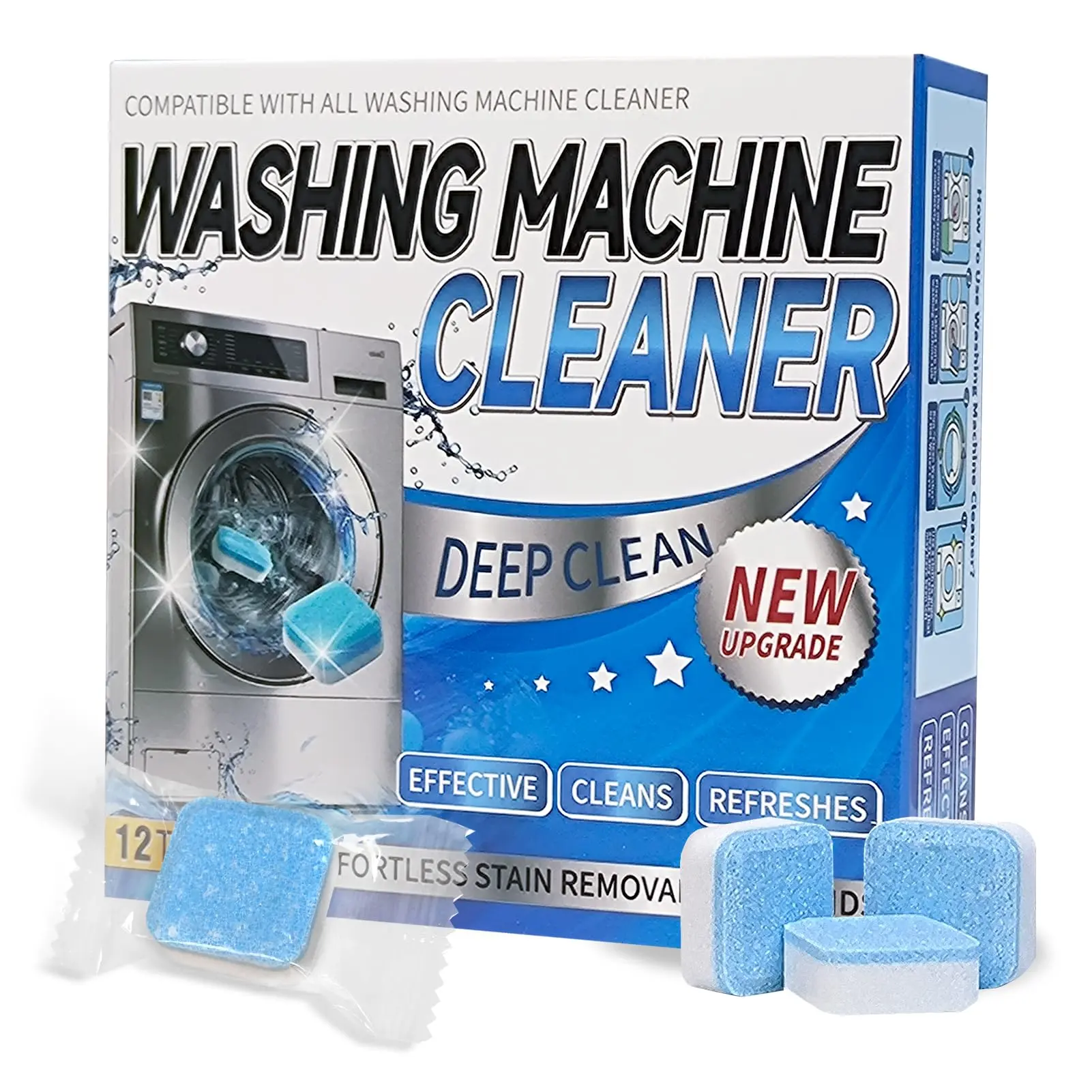 Washing Machine Cleaning Tablets 24 Count - Powerful Descaler & Deodorizer for HE Front Loader & Top Load Washer, Eco-Friendly Septic Safe Deep Cleaner for Drum Laundry Tub & Door Seal - 1 Year Supply