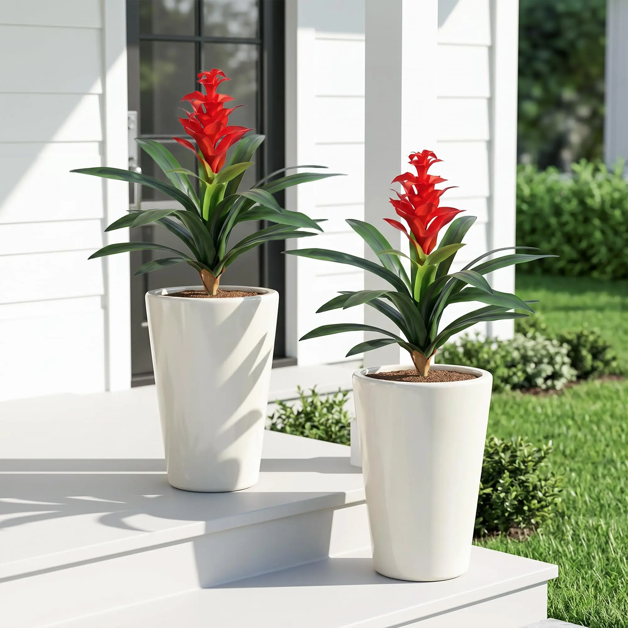 Ivydale Artificial Flowers for Outdoors, 2 Pcs 16.93" Bromeliad Fake Plants UV Resistant Artificial Plants Outdoor Tropical Flowers for Planters Outside Porch Patio Yard Garden Indoor Decoration