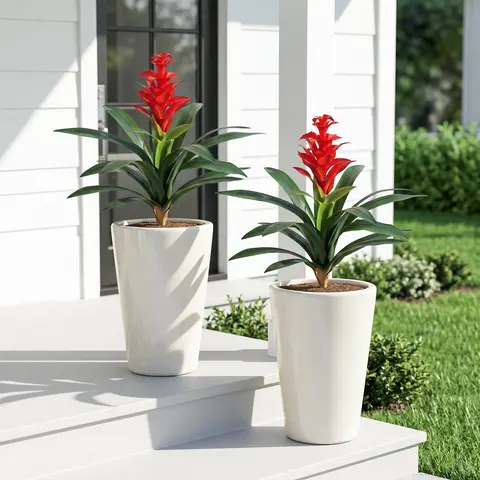 Ivydale 2-Pcs 16.93in UV-Resistant Tropical Faux Greenery Bromeliads - Realistic Artificial Plants, Decorative Flowers for Porch Planters, Weddings