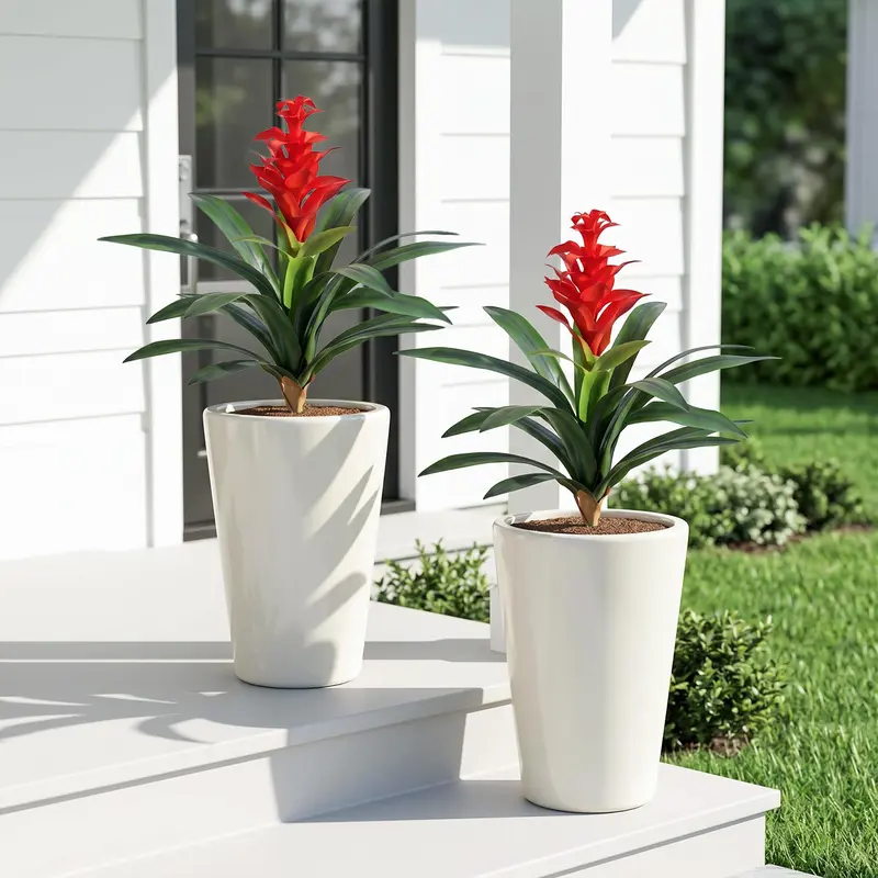 Ivydale 2-Pcs 16.93in UV-Resistant Tropical Faux Greenery Bromeliads - Realistic Artificial Plants, Decorative Flowers for Porch Planters, Weddings