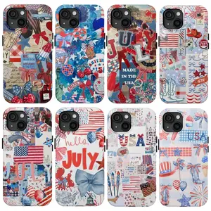 Patriotic 4th of July Phone Case for iPhone 16 15 14 13 12 11 Pro Max X XR XS 7 8 Plus Cute Southern Disco Cowgirl Boots USA Flag Aesthetic Collage Red White Blue Western Star Protective Shockproof Pre-printed Shell Gift for Women