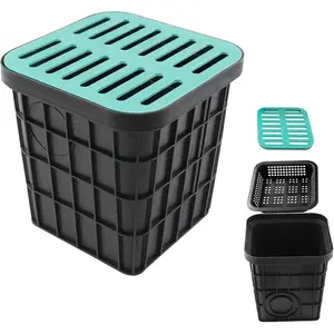 Catch Basin with Grate | Square Large Catch Basin for Drainage | with Debris Basket French Drain | French Drain Basin | Without Reserved Hole | for Yard,Lawn,Municipal Pipeline (15.7x15.7x15.7in)