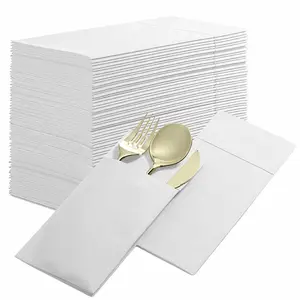 Disposable Linen-Feel Napkins 50-Pack With Flatware Pocket For Dinner, Wedding, Or Party