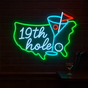 9th Hole Golf Neon Sign LED Wall Decor 19th Hole Bar Sign for Home Bar Man Cave Game Room Golf Lover Gift LED Cocktail Sign for Indoor Wall Decor Golf Party Clubhouse Lounge Colorful Beer & Cocktail Light for Men Women Retro Pub Decoration