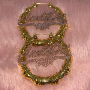 Glaceelaine Custom Name Bamboo Earrings ANYNAME can be added, made from real  Stainless Steel.