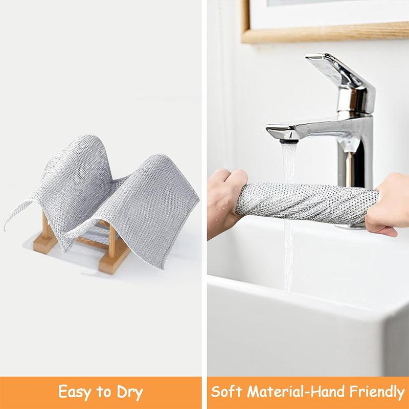 10/20/40-Pack Premium Stainless Steel Dish Scrubbers-10 Counts Dishwashing Rags，Multipurpose Non-Scratch Wire Dishcloths for Wet and Dry Use, Reusable Wire Cleaning Cloths for Kitchen, Sinks, and Pans Silver Removable, Washable & More