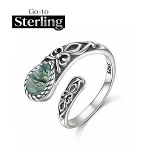 925 Sterling Silver Natural Moonstone Rings for Women Adjustable Thumb Ring Vintage Spoon Rings Labradorite Rings Gift For Mom Wife Sister Her