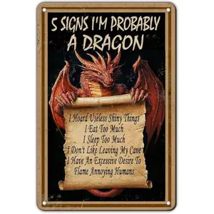 Dragon Wall Art Decor Vintage 5 Signs I'M Probably A Dragon Poster Vertical Accessories Metal Tin Sign 12x8 Inch For Home Boy Room Garage Man Cave Wall Decor