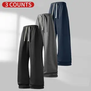 Soft Knit Joggers for Fitness, Lightweight Drawstring Pants, Straight Leg Design, All-Season Comfort, Side Pockets, 3-Pack casual comfy elastic waist pant