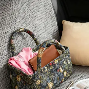 Mini Desktop Storage Basket, Floral Style Organizer Bag, Ideal for Desk Organization, Compact Office Supplies Rack, Home Decor Accessory