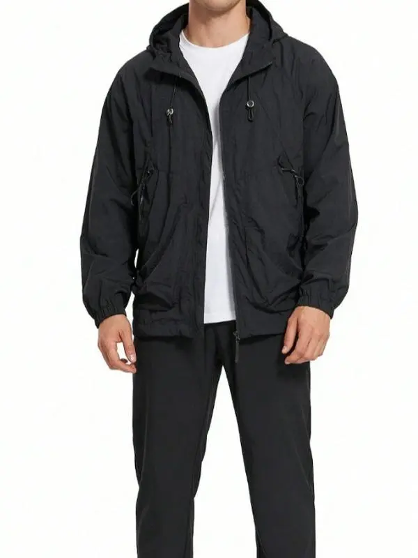 GRITMEN Men's Hooded Casual Lightweight Polyamide Jacket - Loose-Fit, Breathable, Quick-Dry, Zipper-Front Outdoor Outerwear with Zippered Pockets for Hiking, Rock Climbing | Autumn Tops
