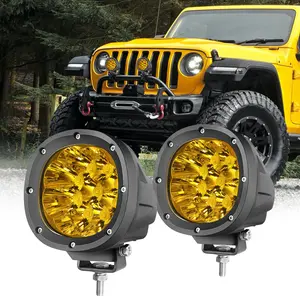 4In 90W Amber Round LED Offroad Lights, 9000LM Super Bright Fog Driving Lights Kit, Spot Beam Pod Lights for Truck, SUV, ATV, UTV, Jeep Wrangler Headlight Car Accessories Lamp