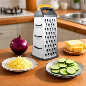 Professional Stainless Steel Cheese Grater, 9 Inch 4 Sided Kitchen Cheese Grater, Handheld Vegetable Grater for Cheese Potato Carrot Ginger Garlic, Durable Vegetable Slicer