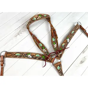 Bull Head Desert Tooled Tack Set