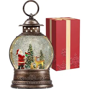 Christmas Musical Lighted Snow Globes Lantern, Santa Indoor Home Decor Gift with 6H Timer, USB/Battery Operated
