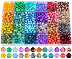 1200PCS 6mm Ink Glass Beads Kit, 24 Assorted Colors for Bracelet & Jewelry Making, DIY Crafts