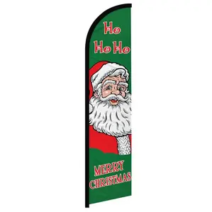 Merry Christmas HoHoHo Windless Banner Flag with Curved Sleeve, Large-Size Outdoor Festive & Party Backdrop for Home Supplies, Ideal for Outdoor Display