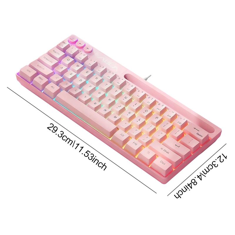 AULA F3061 mini wired keyboard, 61-key layout, plug and play, cool lighting, 22-key no impact, ergonomic design, simple and portable, compatible with Windows/Mac system equipment connection, RGB Backlit Keyboard