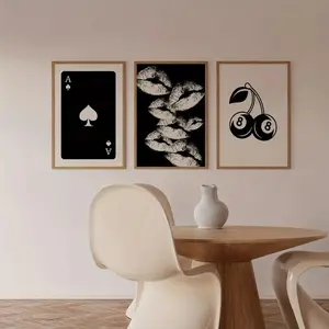 Poker & Lip & Cherry Print Unframed, 3 Counts/set Canvas Wall Art, Indoor Decoration, Home Decor Accessory, Wall Decor for Home Living Room Bedroom Study Room, Ornaments