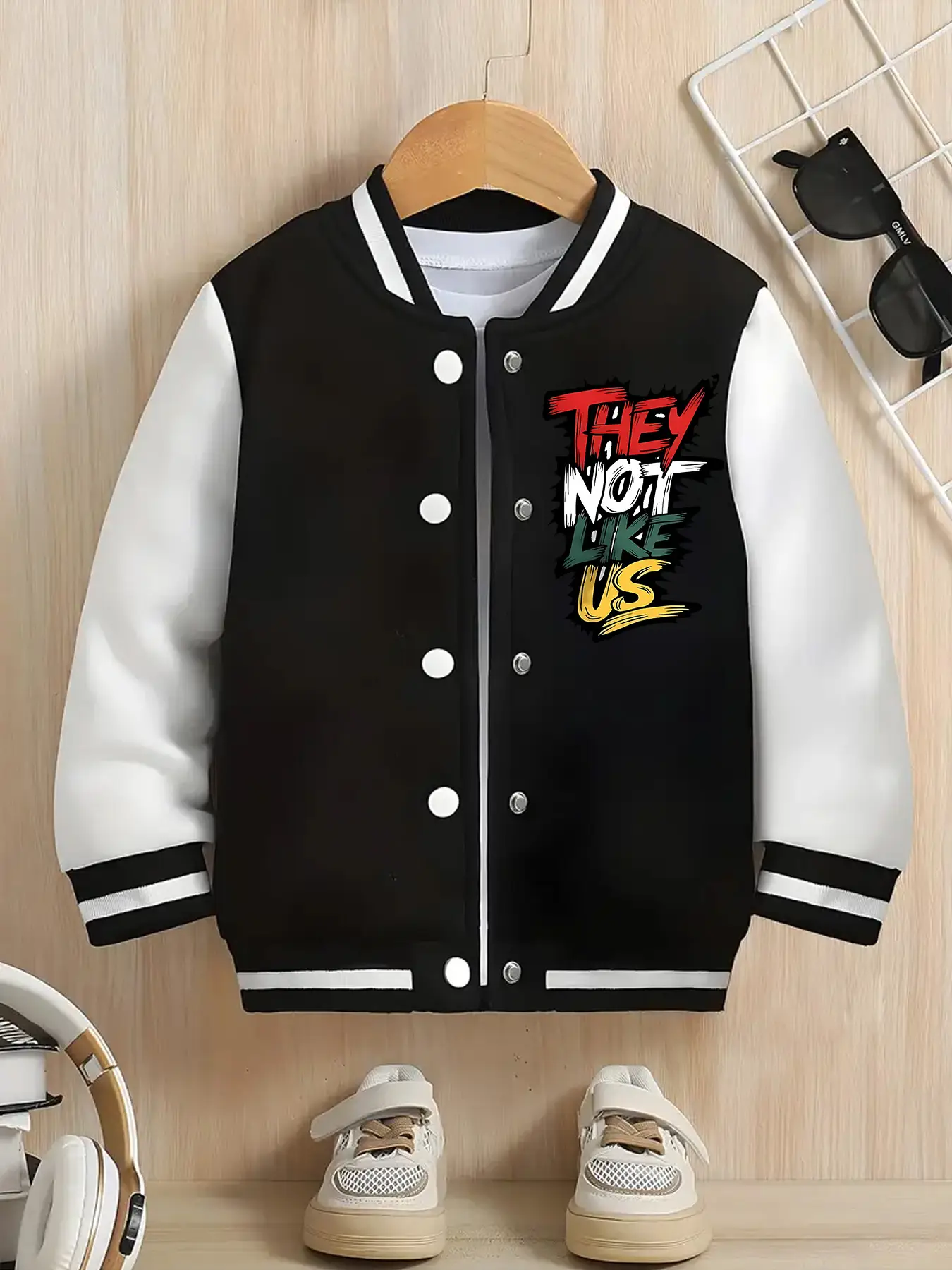 Boys' Spring & Fall Cool Creative Letter Print Jacket Baseball Uniform, Comfortable Casual Sports Outerwear, College Style