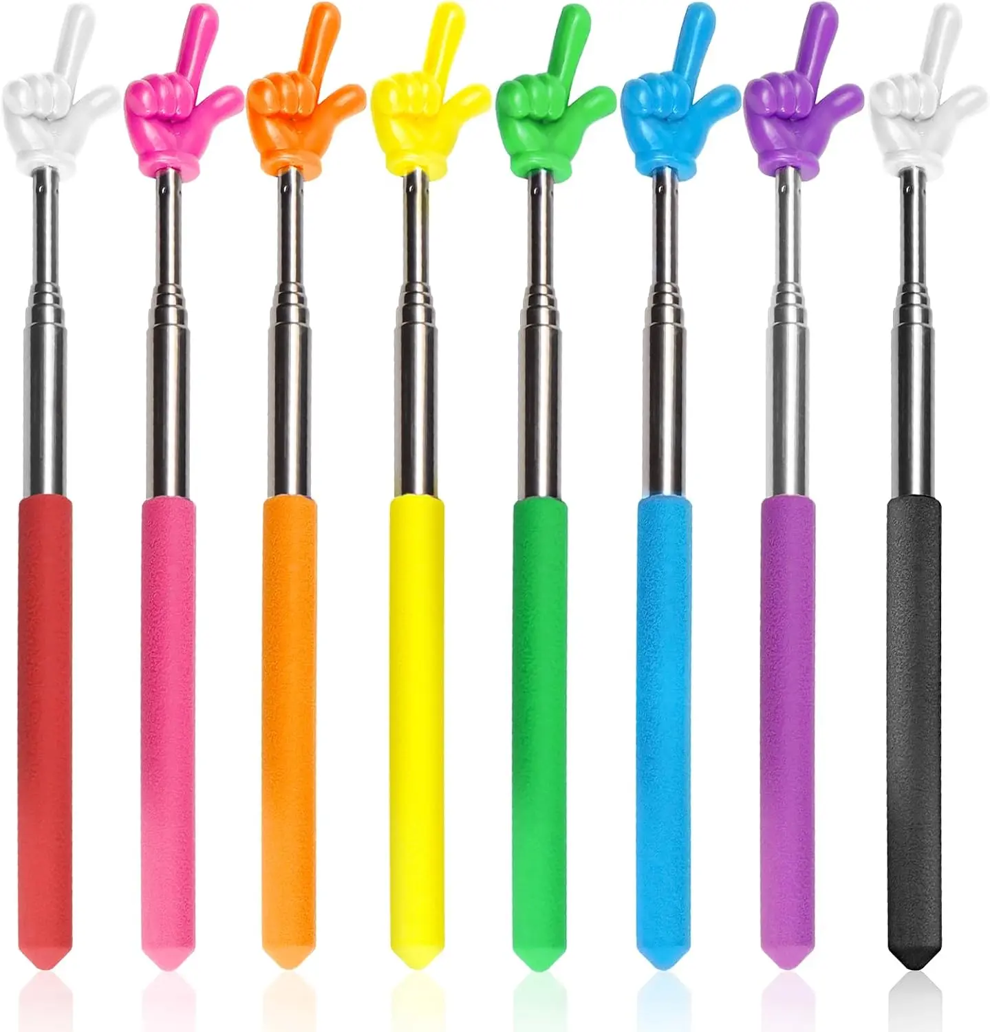 8-Piece Extendable Teacher Pointer Sticks, Telescoping Retractable Hand Pointers for Classroom Presentations, Whiteboard Reading Aids (8 Colors)