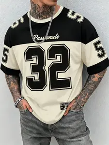 Men's Summer Daily Fitness Basketball Retro Color-block Jersey Style Number Striped Crew Neck Short Sleeve T-shirt Home Outdoor Urban Regular Trendy Street Casual Youth Simple Campus Retro Versatile Textured Stylish Personality Sports