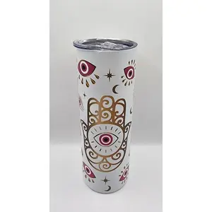 Evil Eye Protection Tumbler 20oz, Stainless Steel Insulated Cup, Aesthetic Lucky Charm Gift, Reusable Travel Mug