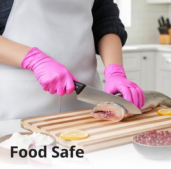 20/50 PC 9'' – Fuchsia Pink Nitrile Gloves – Disposable Latex Free & Powder Free– Chemical Resistant, Pink Rubber Gloves