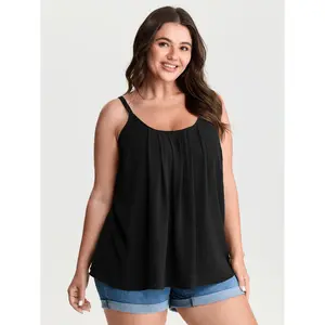 BLOOMCHIC Womens Plus Size Pleated Flowy Plain Tank Top [M-6X], 2026 Summer Vibes