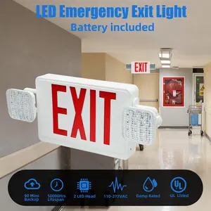 SEURON LED Emergency Exit Lights with Commercial Fixtures for Business Home Power Failure Outage Exit Sign Lighting 90-Minute Battery Life 120-277V AC Plug-in Cord Fire-Resistant Certified EmergencyLight FireSafety