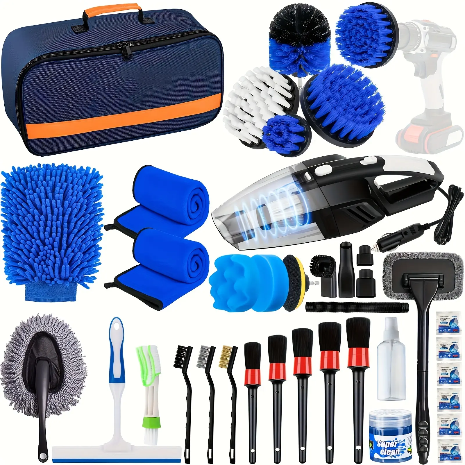 COFSODI 37PCS Car Detailing Drill Brush Set, Auto Cleaning Supplies Kit with Wash Tools for Interior, Exterior, Wheels and Car Accessories, Cars Accessories Squeegee Scrubber Spray Squeegee Drying