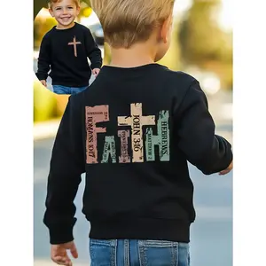 Boys' Casual Crew Neck Sweatshirt with Front & Back Print - "JOHN 3:16" Lettering, Cross Design, Slight Stretch Fabric, Regular Fit for Spring/Fall, Spring Fall Apparel |   Bold Graphic Sweatshirt |   Comfortable Fit, Boy Sweater