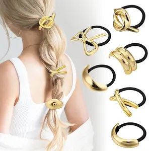 Gold Metal Hair Ties, Ponytail Holders for Thick Hair, Perfect Holiday Gift, Set of 6