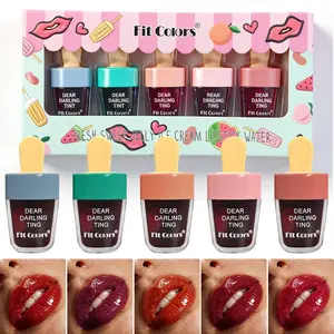 Fit Colors Lip Care Moisturizing Popsicle Lip Gloss Set, Fruit Flavor Lip Stain, Hydrating Plumping Lips, Long-Lasting No Smudge, Easy Apply, Gift Choice