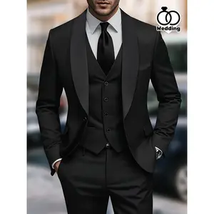 Men's Four-Piece Suit Set: Green Fruit Collar Plus Size Black Suit, Pants, Formal Tie, Wedding Attire, Work Uniform, Holiday Gift