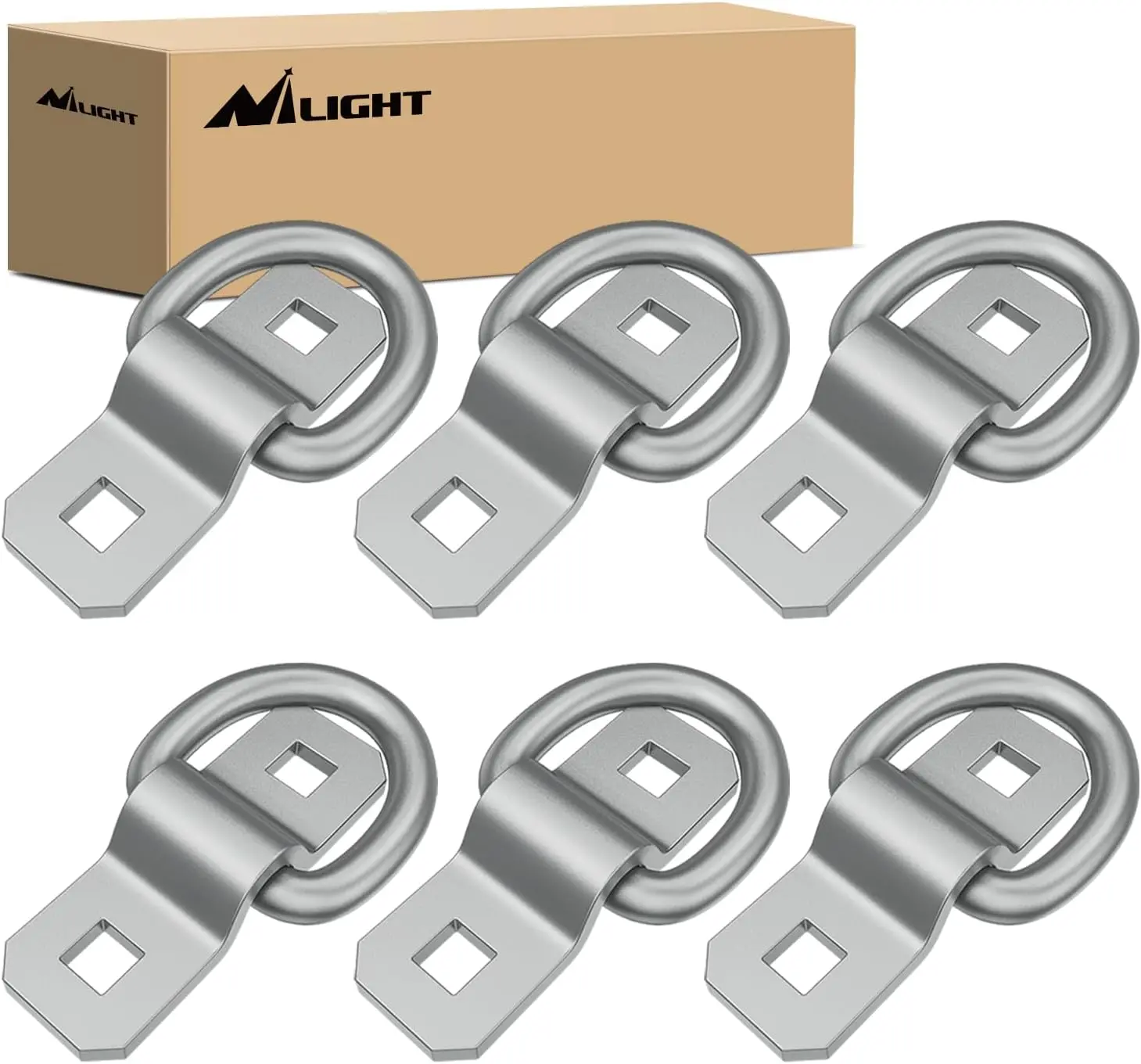 Nilight 6Pcs 3/8" Zinc-Plated Anti-Rust Solid Steel D-Ring Tie Down Anchors - 6000-Lb Capacity Hooks for Strap, Rope, Trucks, Campers, ATV Cargo Securing, Heavy Duty
