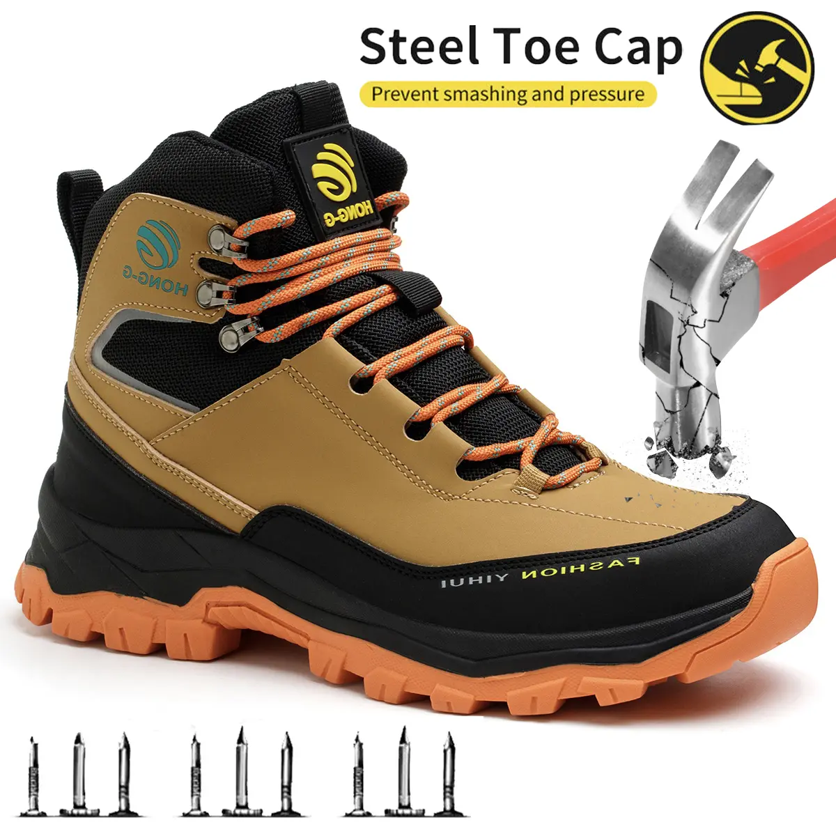 Men's Steel Toe Safety Work Boots Impact & Puncture Resistant Comfort Work Shoes Industrial & Construction Outdoor Hiking Protective Footwear