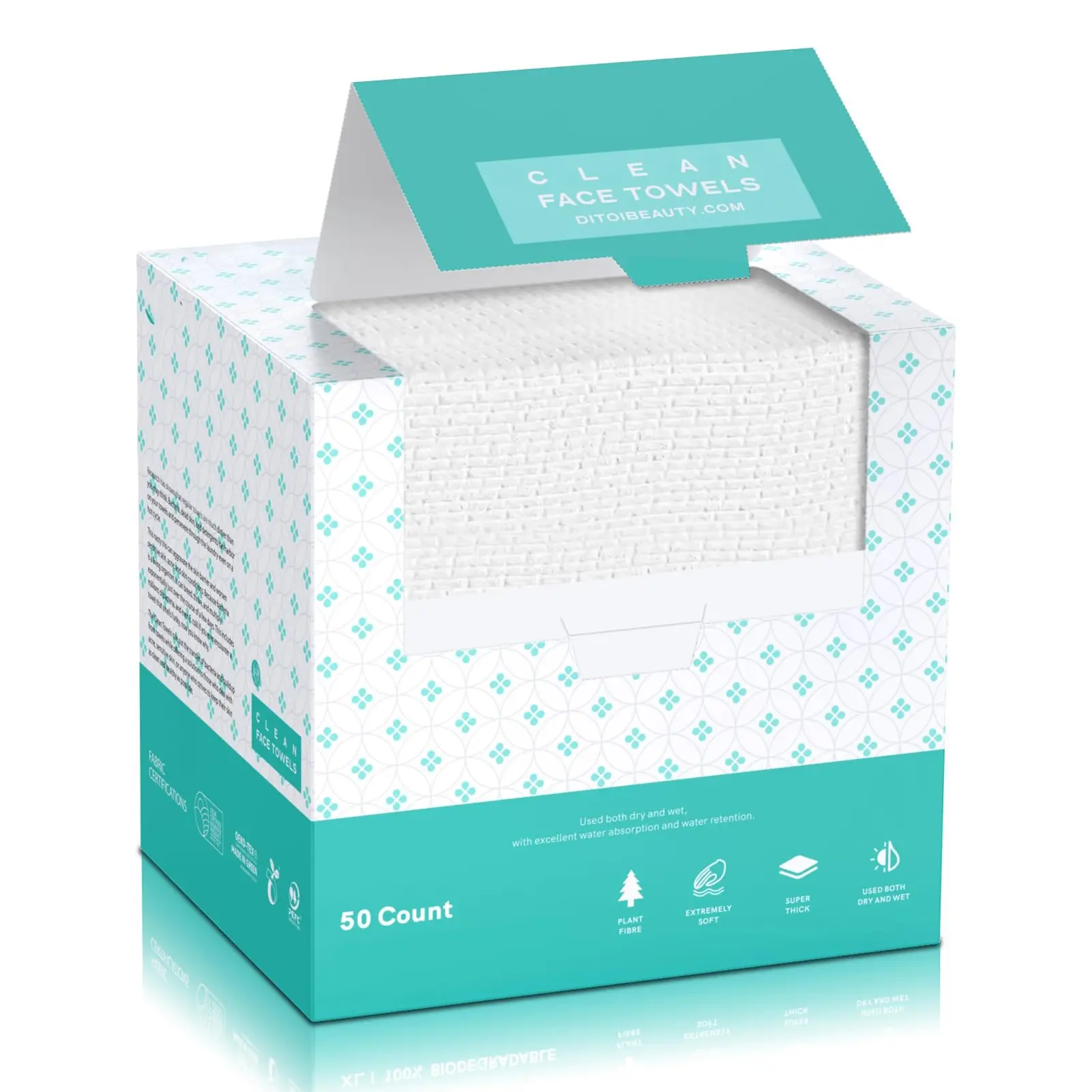 XL 4-Ply Non-Toxic Plant-Based Disposable Facial Wipes, 10" x 12" Extra Thick Ultra Soft Cosmetic Makeup Remover Dry Cleanser, 50-Count Home Care Essentials